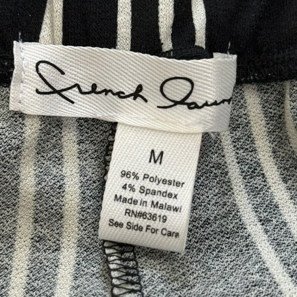 French Laundry Wide Leg Cropped Pants M Black & White Striped Elastic Waist